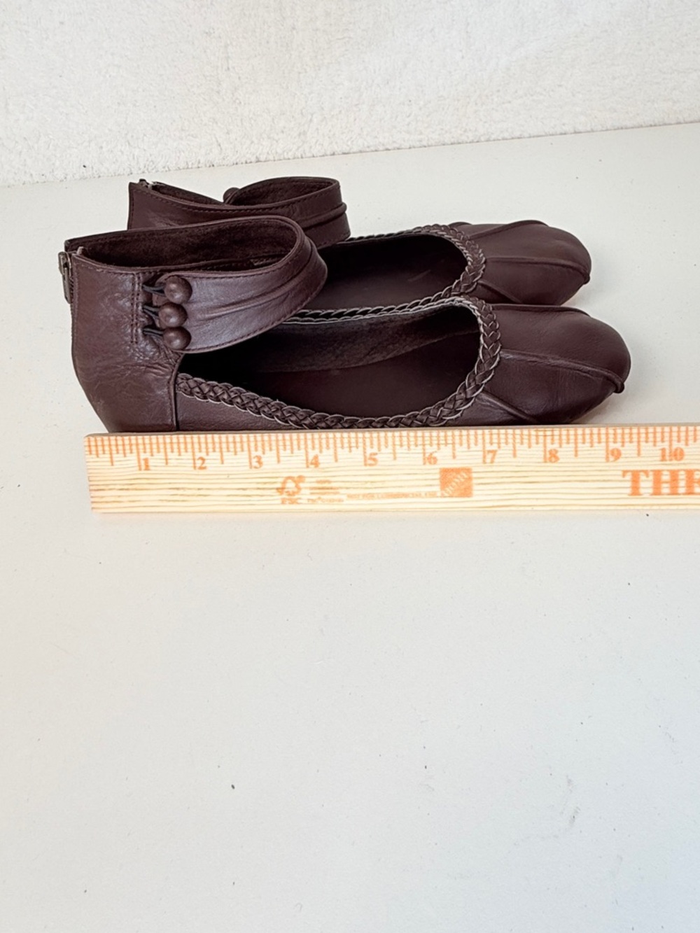 Women's Brown Ankle-Strap Leather Ballet Flats - Picture 12 of 15